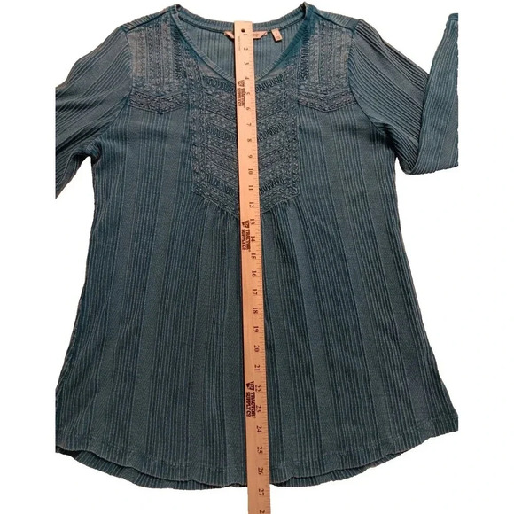 Women's Boho Hippie Turquoise Blue l/s Soft Surroundings Top Y2K Oversized Small - Picture 8 of 9